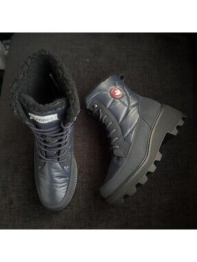 Canada Weather Gear Duck Boots Womens 11 Blue Faux Fur Waterproof Chunky Glossy